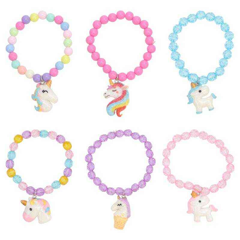 

6pcs Unicorn Pony Bracelets Colorful Beads Bracelet Acrylic Kids Wrist Decor