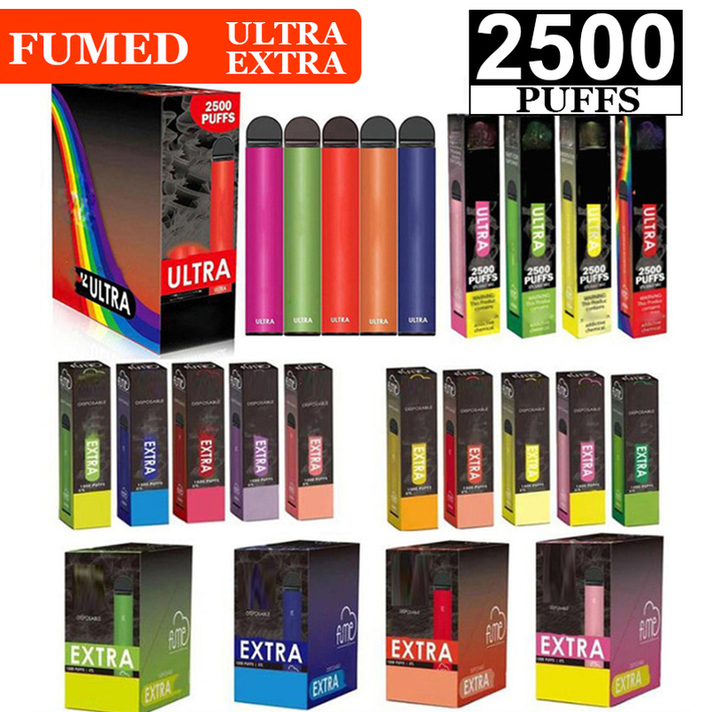 

Fumed Extra ULTRA Disposable Cigarettes Vape Pen Kit 850mAh Battery 1500 2500Puffs Prefilled Pods Cartridges Vapors Device e Cigs Vaporizers Kits