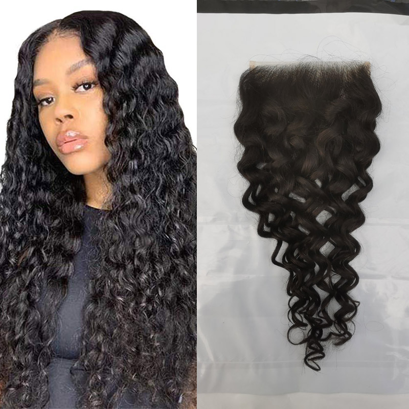 

5X5 Lace Closure Indian Raw Human Hair Water Wave Top Closures 12-24inch Natural Color Wholesale