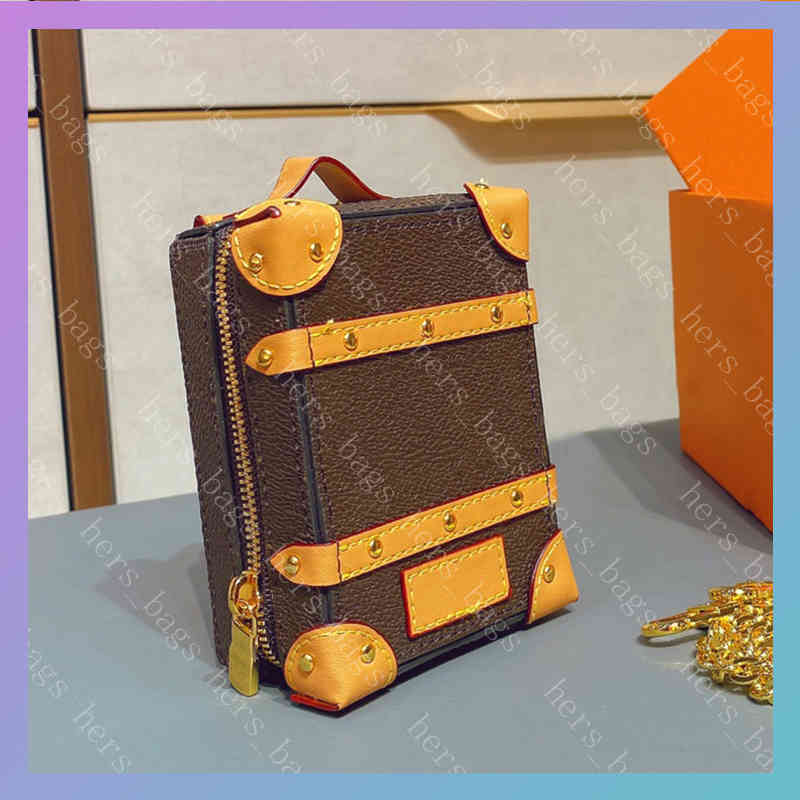 

Women Luxurys Designers Bags Mens Wallet Men Credit Card Holder Coin change Purse Key Pouch Wallets With Flower Trunk Shape With Box handbag, Red