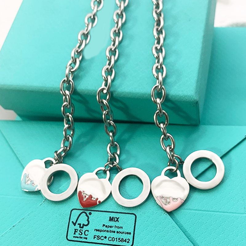 

LOGO Luxury heart bracelets women OT buckle stainless steel Link chain on hand blue pink green fashion jewelry Valentine day gift for girlfr, Black