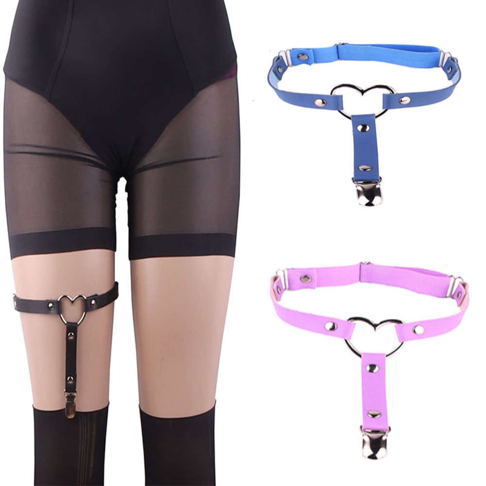 

Sexy sock clip + punk style leather thigh ring Garter, Black;white