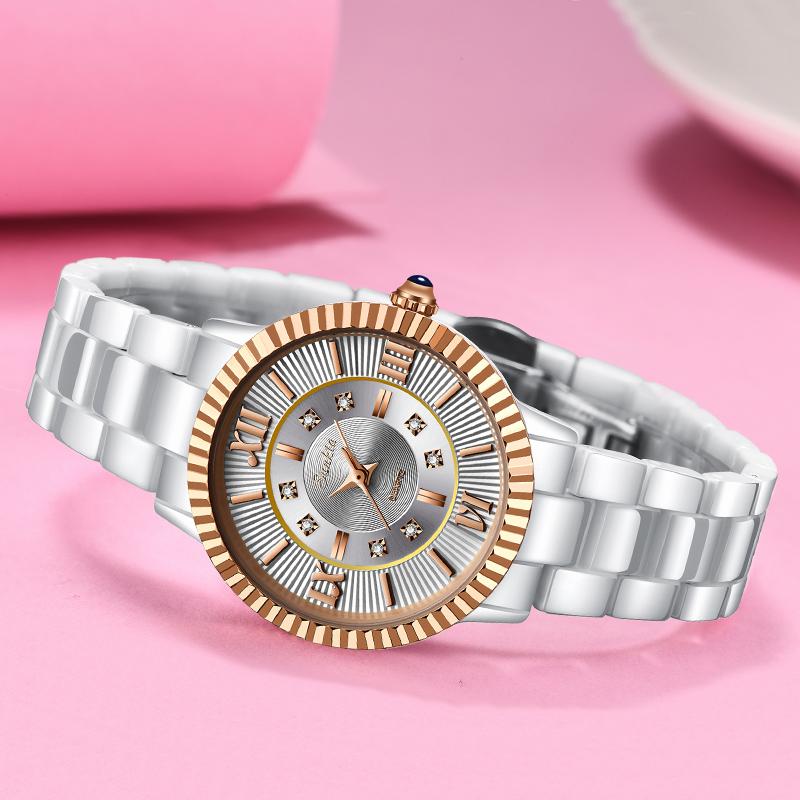 

Wristwatches 2021 SUNKTA Women Watch Ceramic Simple Diamond Clock Casual Fashion Sport Waterproof Wristwatch Montre Femme, Slivery;brown