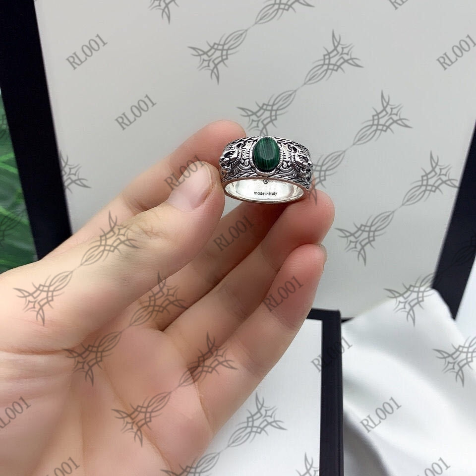 

Malachite rings, letter G, personality, retro, ancient, men and women, Japanese Korean trends, wild, Silver