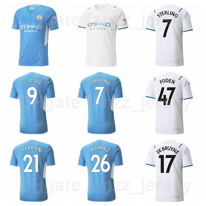 

Man City 8 GUNDOGAN Soccer Jersey 26 MAHREZ 21 FERRAN 17 DE BRUYNE 20 BERNARDO 16 RODRI 14 LAPORTE 7 STERLING 9 JESUS 47 FODEN 5 STONES Football Shirt Kits 2021 2022, With patch
