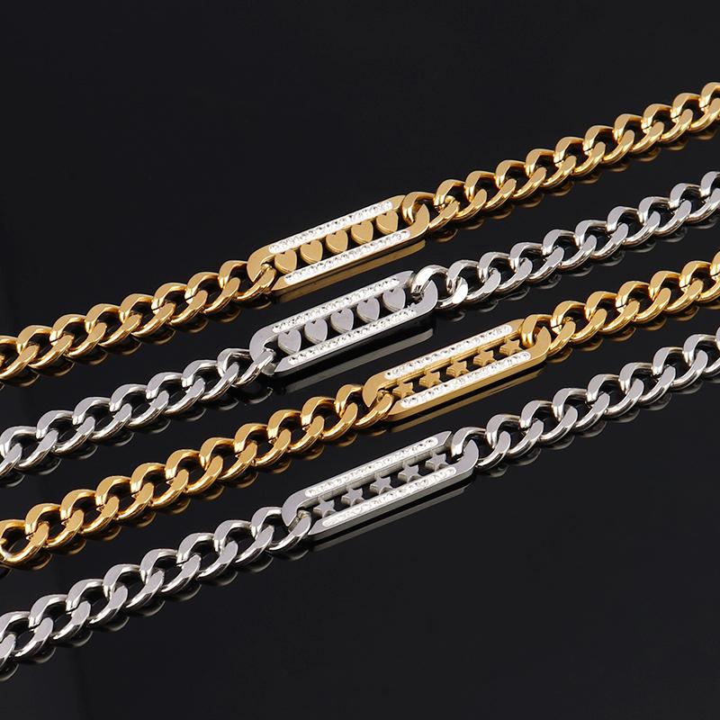 

Punk Thick Chain Bracelet Stainless Steel Bracelets For Women Zircon Gold Heart Star Jewelry Gift Link,