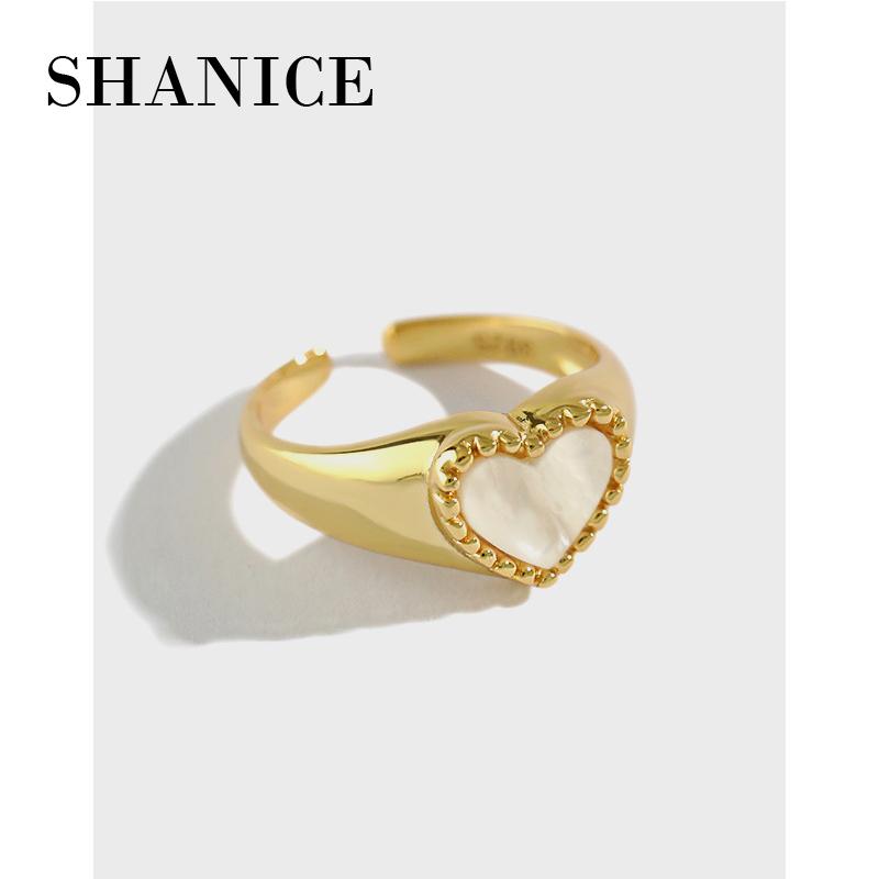 

Cluster Rings SHANICE 100% 925% Sterling Silver Unique Heart Shell PearOpening Ring For Fashion Women Party Fine Jewelry Hyperbole Gift, Golden;silver