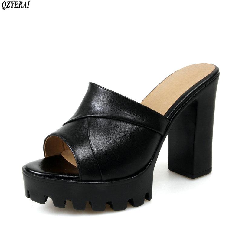 

Slippers European Design Leather Women's 11cm Heel Sandals Sexy Cowhair Shoes Size 35-39, Black