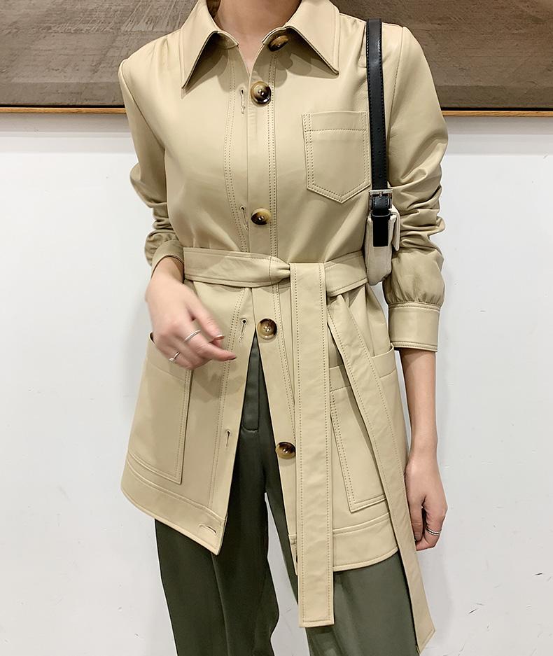 

Women' Leather & Faux Autumn 2021 Short Real Sheepskin Khaki Black Loose Korean Style Fashion Temperament Jacket With Belt