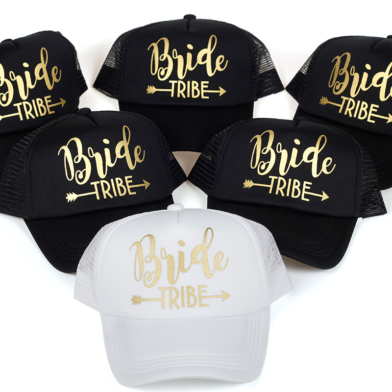 

Team Bride Tribe Squad Baseball Cap Mesh Hat BRIDE Gold Print Woman Party Holiday Ready to Get Married Snapback Wedding Hats, Black