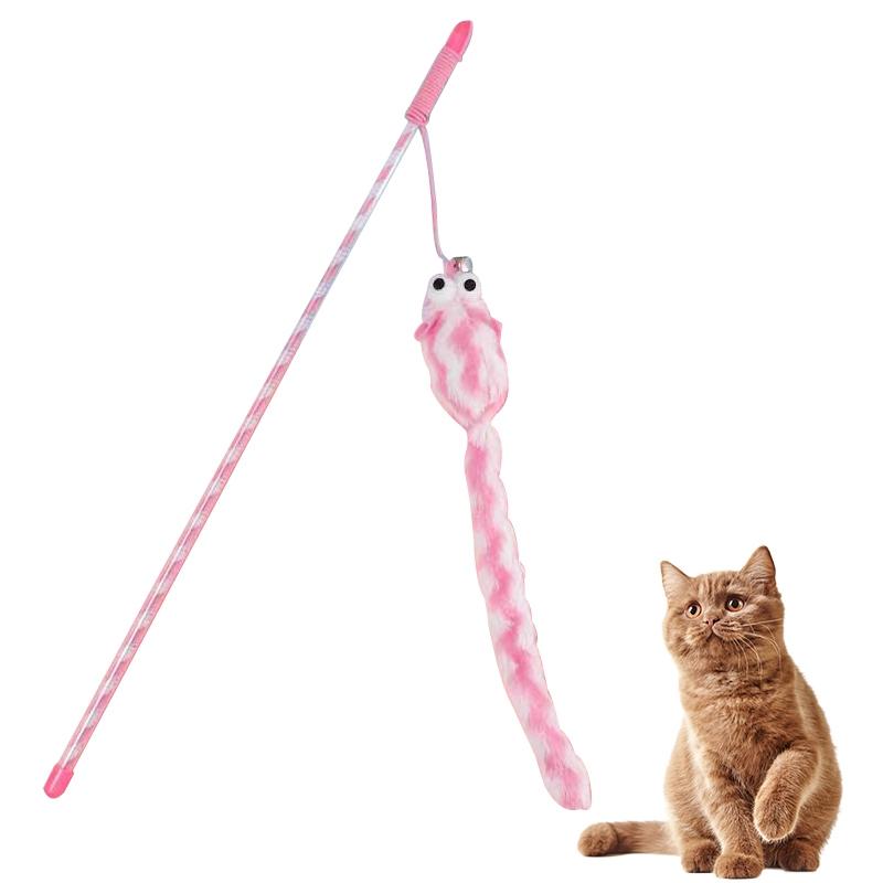 

Pet Cat Teaser Toys Plush Feather Long Play Wand Kitten Catcher Stick Interactive Wood Rod Mouse Toy
