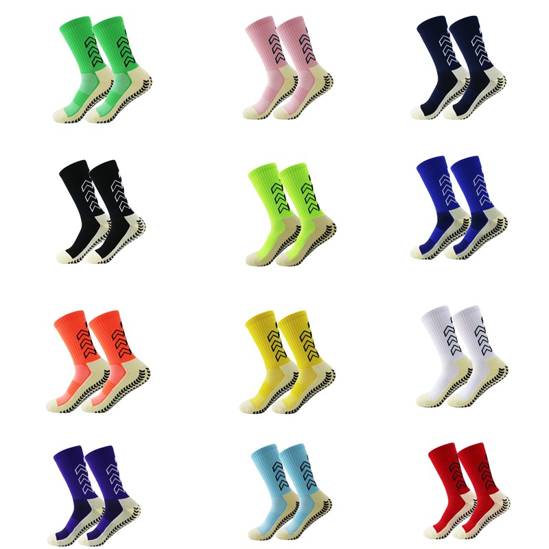 

New Outdoor Football Socks Anti Slip Soccer Sports Men Womens Sport Socks Square friction Film Thickened Towel Bottom, Red