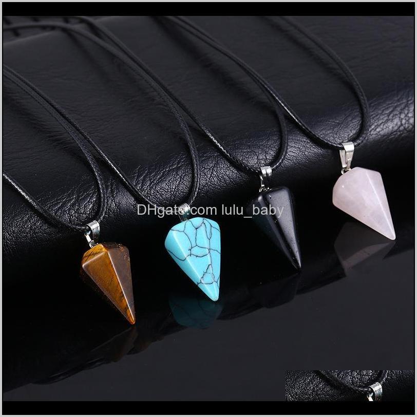 

Necklace Jewelry Crystals Amethyst Rose Quartz Bead Chakra Point Women Men Natural Stone Pendants Leather Chains Bvcju Pendant Necklac Lrjaq
