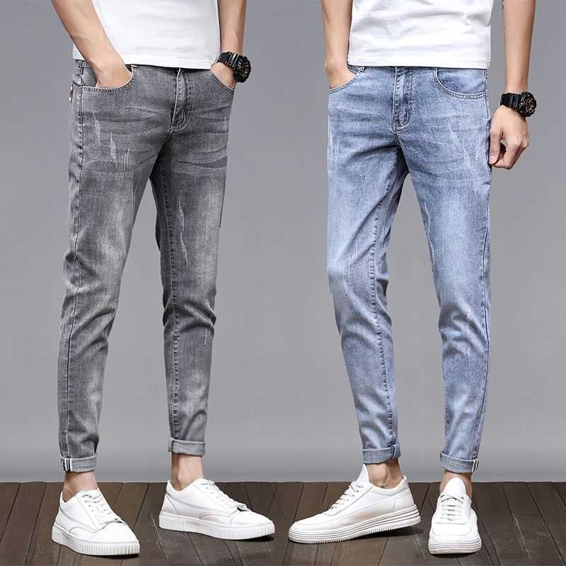 

Mens Jeans Summer Slim Zipper Button Stretch Scratched Casual Cropped Trousers Softener Cotton Denim Pencil Pants X0621, 6388 black gray