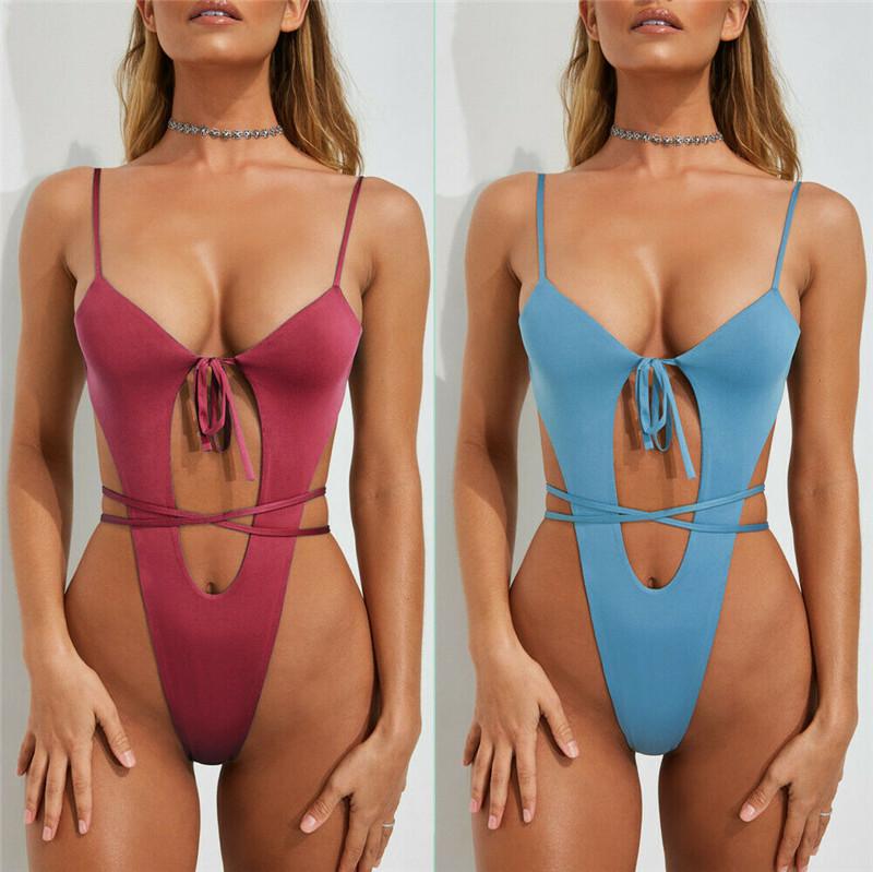 

Hirigin 2021 Sexy Women Bandage Monokini Push Up OnePiece Swimsuit Solid Padded Swimwear Beachwear Bathing Suit Swimming Costume One-Piece