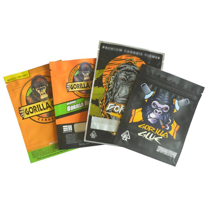 

GORILLA GLUE BAG 3.5g Smell Proof Bags Vape Packaging for Dry Herb GORILLAS glues mylar Zipper bags DHL Free