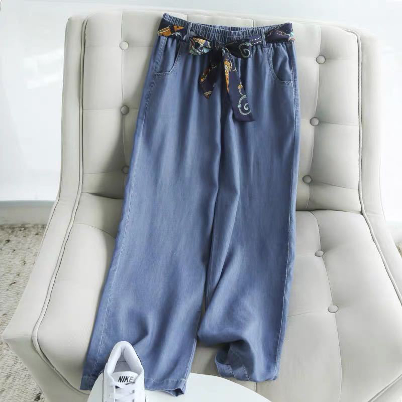jean Summer Korea Fashion Women Elastic Waist Loose Tencel Denim All-matched Casual Wide Leg Pants Female Jeans S912 F60p-image-672408435