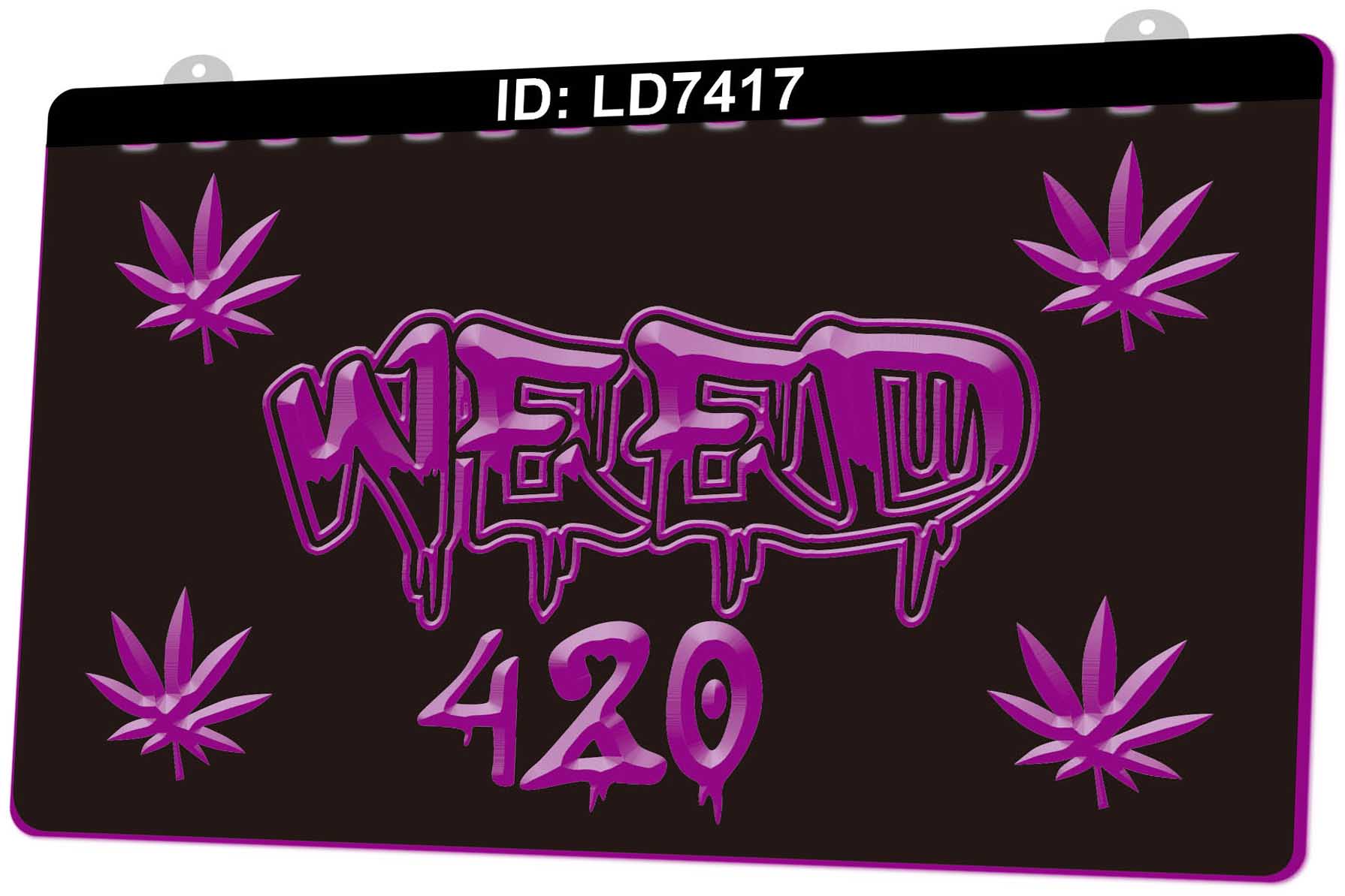 

LD7417 Smoke Leaf Weed 420 3D Engraving LED Light Sign Wholesale Retail