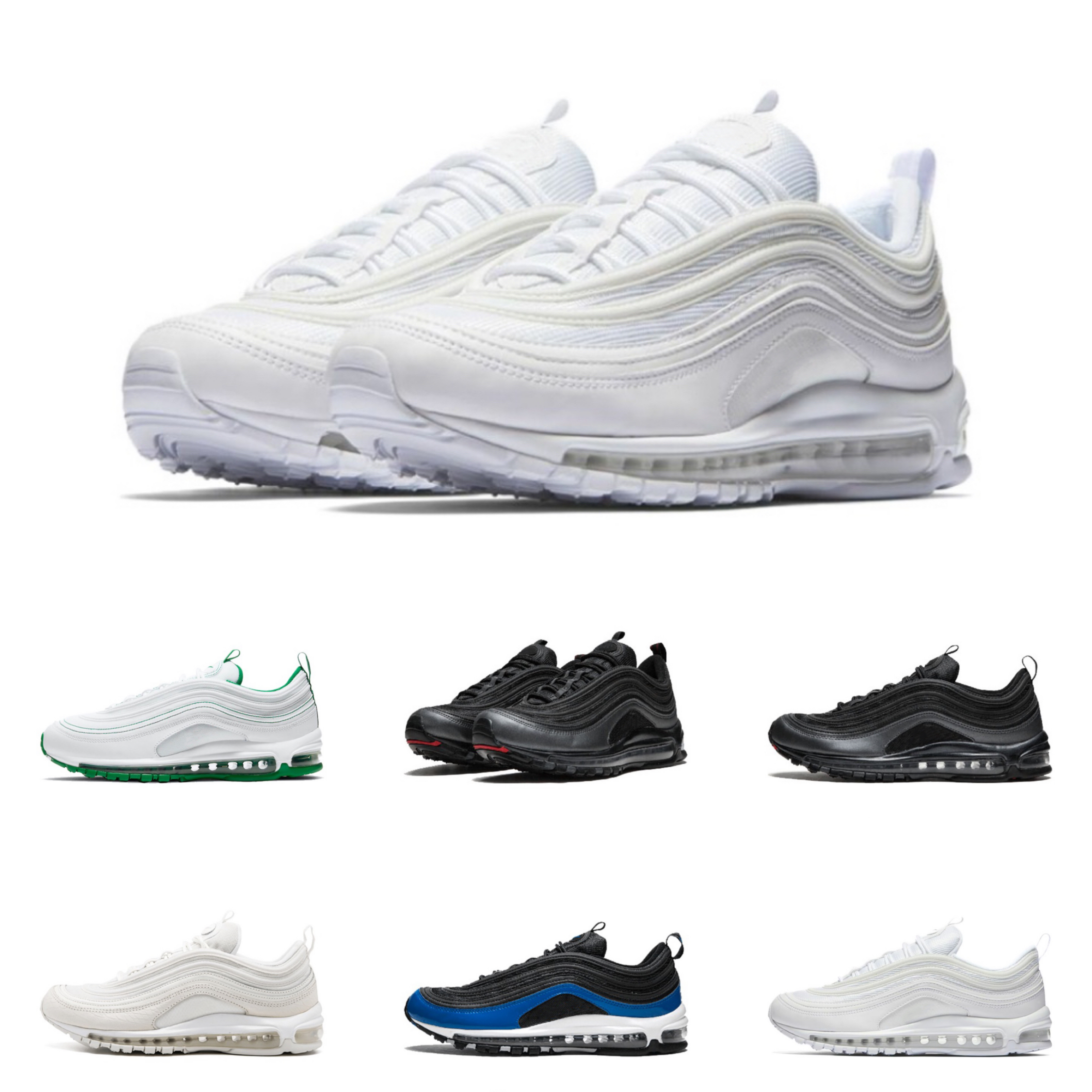 Chaussures de course de haute qualité 97 Silver Bullet Sports Chaussures de sport Coussin de maille de réflexion Loisirs Blanc Blanc Hommes et fe