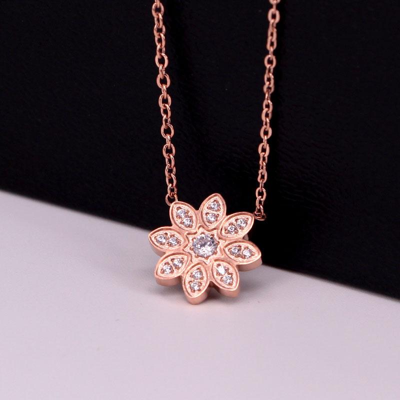 

Pendant Necklaces Stainless Steel Love Full Crystal CZ Zircon Sun Flower Rose Gold Color Women Female Lady Party Gift