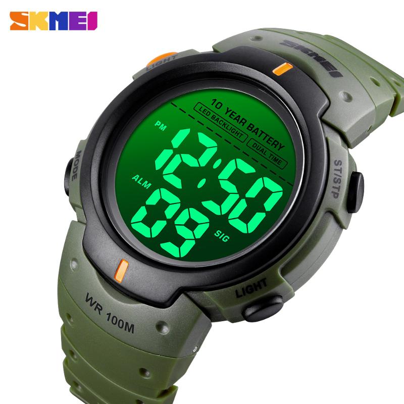 

Wristwatches SKMEI Brand Men Sports Watches Big Display Analog Digital LED Electronic Wristwatch Waterproof Swimming Military Watch For Male, Slivery;brown