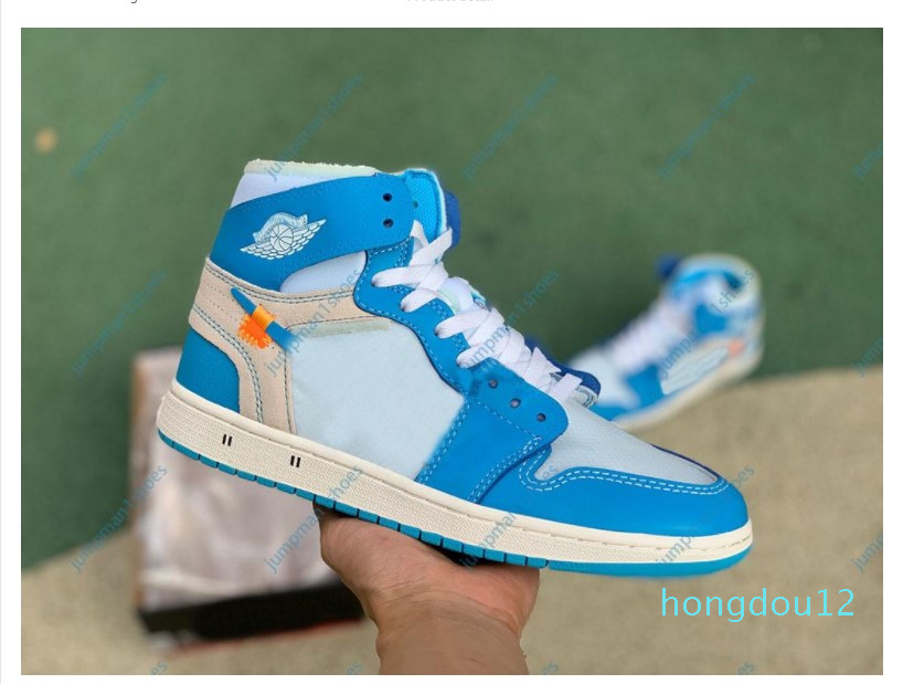 

High quality OG Jumpman 1 Basketball Boots Shoe Co-designed UNC OW North Carolina Blue White Men's Women Fashion Outdoor Sneakers, Black