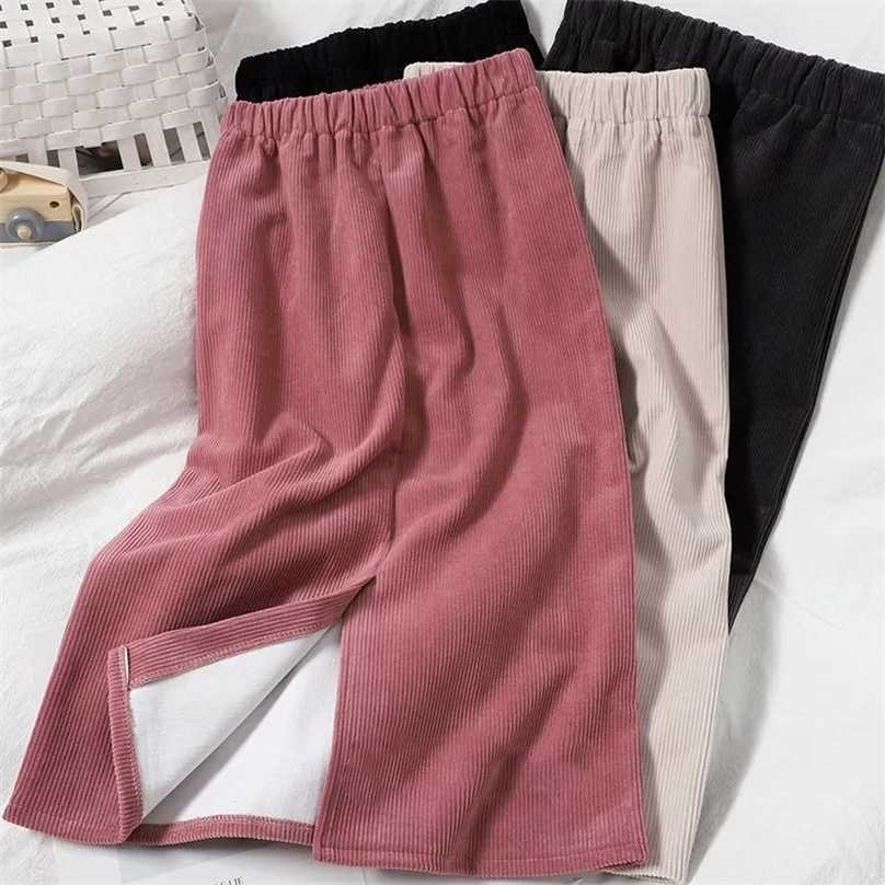 

Lucyever Pink Corduroy Women's Skirts Autumn Winter Thick Warm Plush Midi Women Casual Split High Waist A Line 211109, Black long 72cm