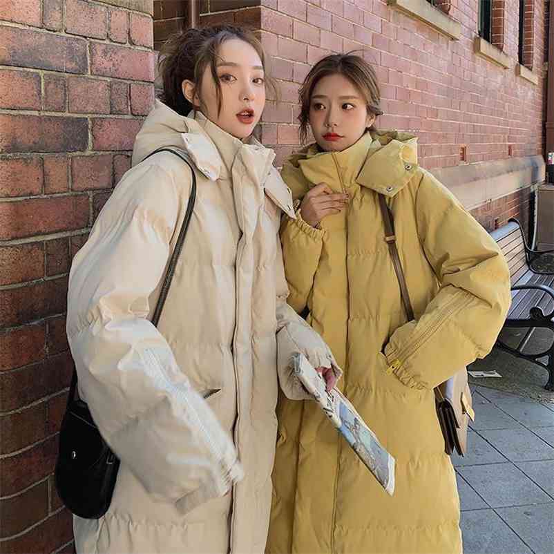 

Fashion Winter Jacket Parkas Casual Loose Down Cotton Coat Female Mujer Chaqueta Padded Warm Hooded Long Outwears 210519, Creamy-white parkas