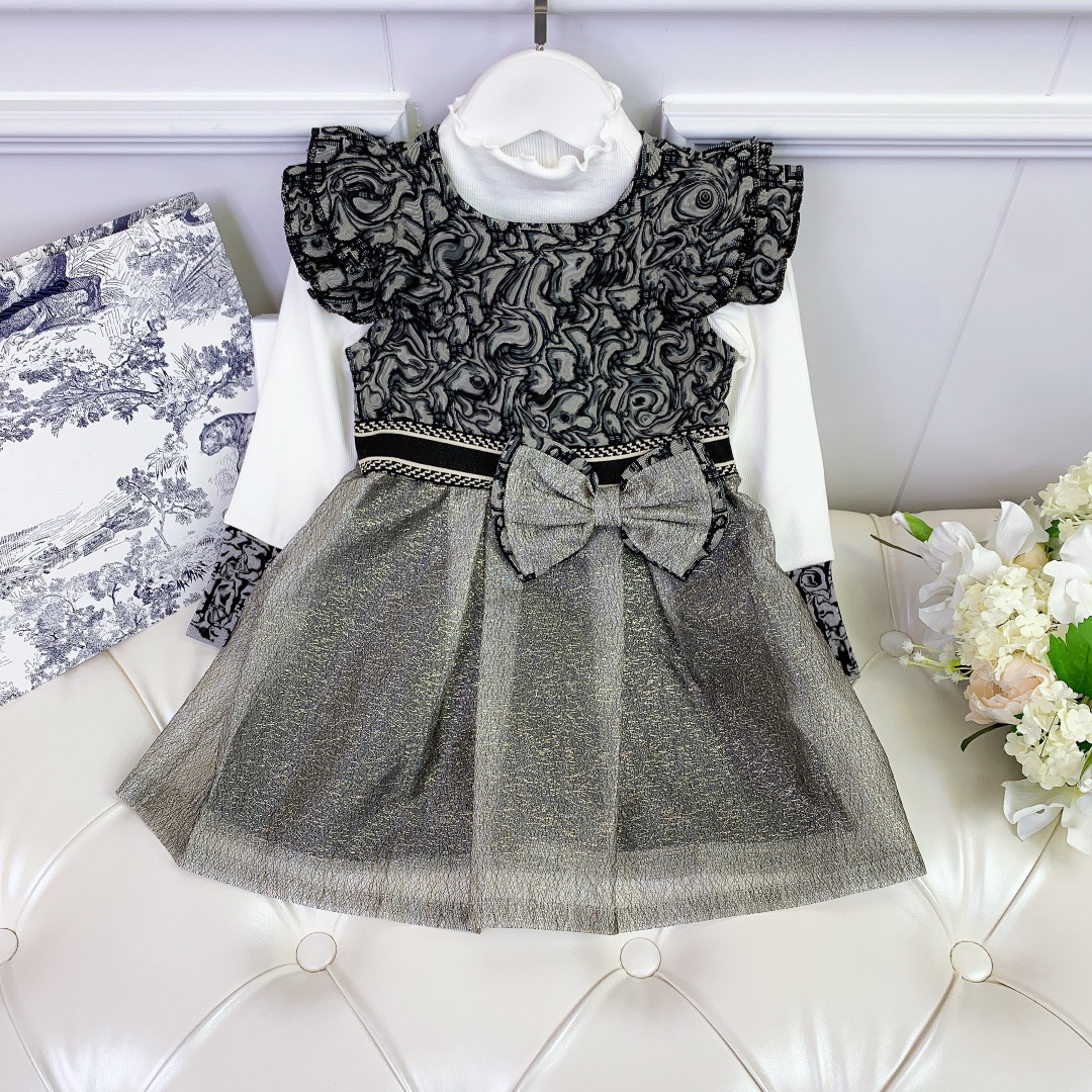 

girls long sleeve dresses vest skirt + sweater bottomed suit brand gray color designer autumn girl dressing size 100-150
