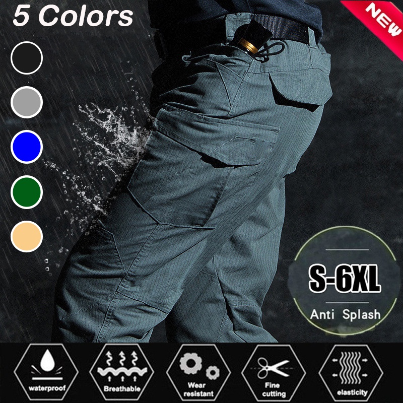 

New Mens Summer Casual Cargo Pants Classic Outdoor Hiking Trousers Slim Waterproof Wear Resistant Military Army Tactical Pants, Black