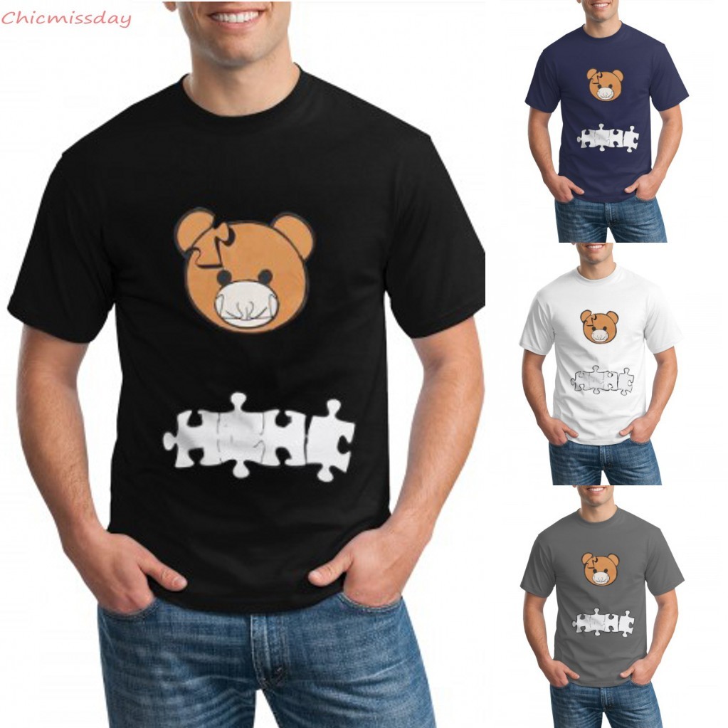 

New Mens T-Shirts 2021 Spring Summer Women Bear Print T-Shirts Fashion Casual Puzzle Bear T-shirt Hot Selling Short Sleeve FY2555, Black
