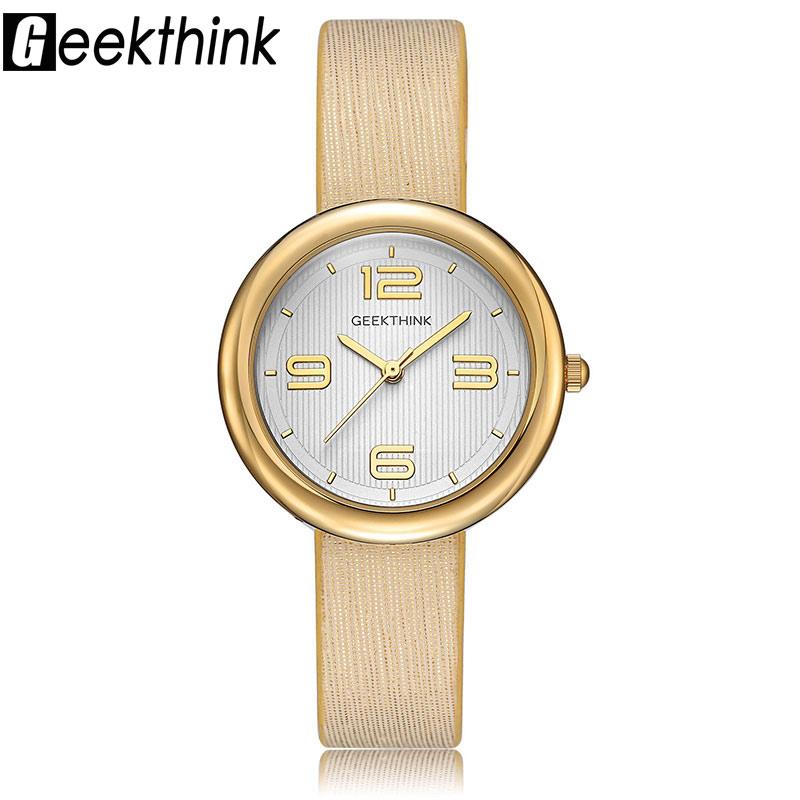 

Wristwatches GEEKTHINK Luxury Quartz Watches Women Brand Ladies Simple Casual Leather Strap Wristwatch Gold Girl Clock Female & Gift Box, Ss