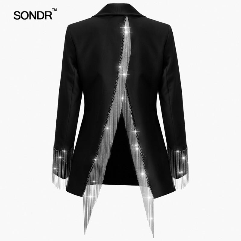 

Women' Suits & Blazers SONDR Heavy Chains Tassel Coats Female Long Sleeve Single Button Backless Irregular Overcoat Women 2021 Spring, Black