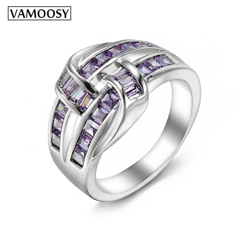 

wedding rings vamoosy women ring sparkling perfect cross zircon cz female party jewelry purple color 2021 boho quality, Slivery;golden
