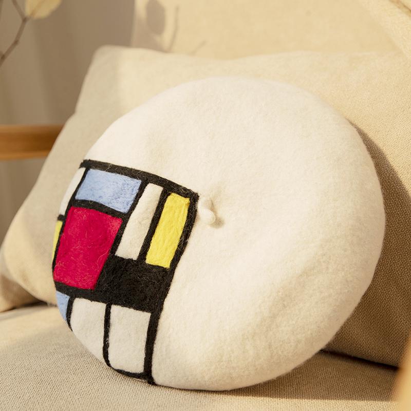 

Berets Original Handmade Women's Hat Wool Felt Painter Mondrian Square Beret Elegant All-match In Autumn And Winter, White