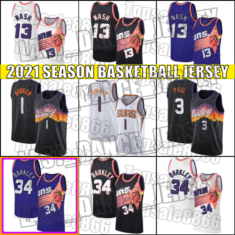 

Throwback Steve 13 Nash Jersey Retro Charles 34 Barkley Phoenix Suns Jersey Devin 1 Booker Jersey Chris 3 Paul Jerseys vbms, Black;red