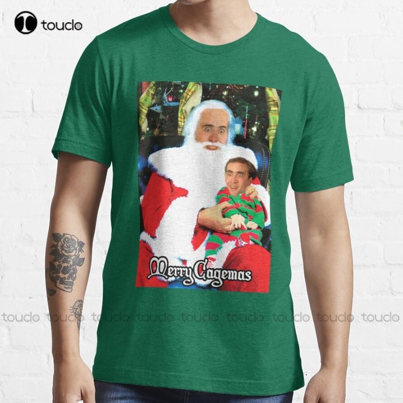 

Women's T-Shirt Merry Cagemas Santa Knee Nicolas Cage Christmas College T Shirts Custom Aldult Teen Unisex Digital Printing Tee Shirt, White