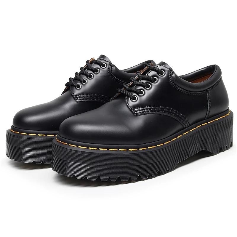 Bottes dames dames plate-forme de cuir véritable 5 trous chaussures punk rondes de pointe pour femmes