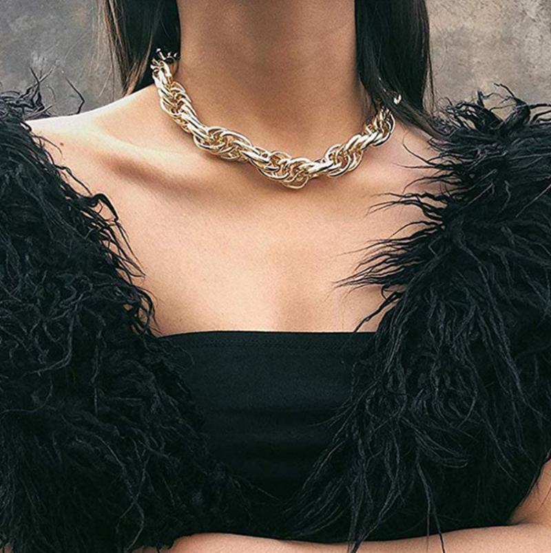 

Punk Exaggerated Heavy Metal Big Thick Gold Chain Choker Necklace Women Goth Fashion Night Club Jewelry Female Chocker Collier Chains