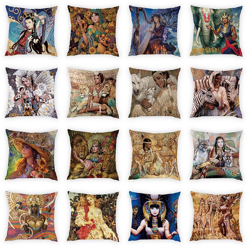 

Retro Thai Woman Portrait Print Peach Skin Throw Pillow Cover 45*45cm Decorative Pillowcase Cushion/Decorative
