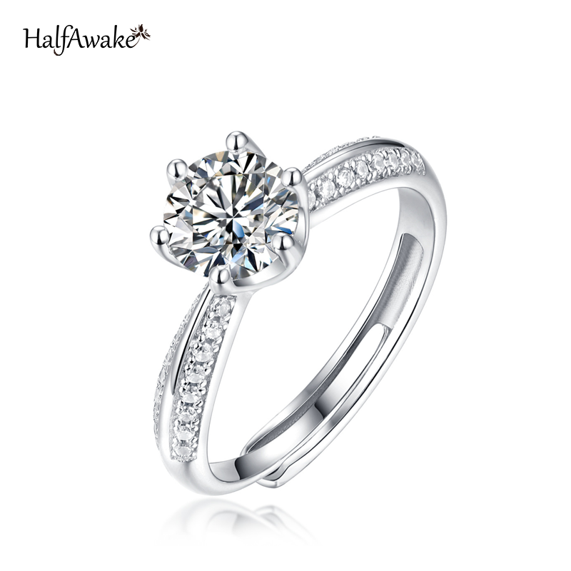 

Cluster Rings Classic Luxury Flower Moissanite Ring Sterling Silver 925 For Women Adjustable Wedding Engagement Promise Gift Fine Jewelry, Golden;silver
