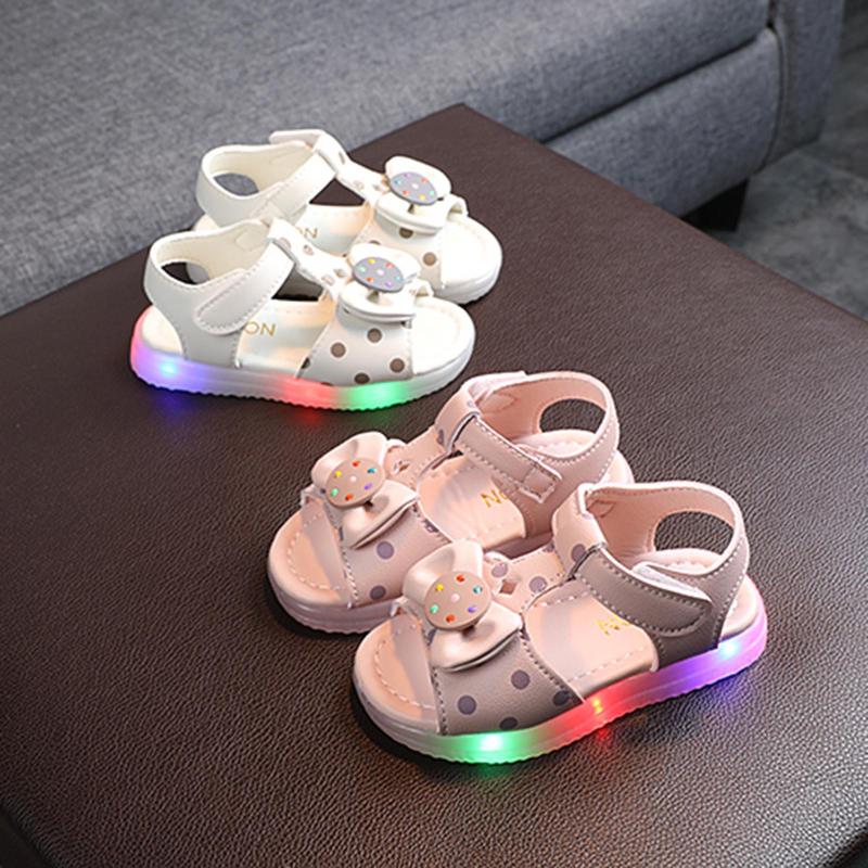 

Sandals Baby Summer Girl Shoes Bow Knot Open Toe Led Light Luminous Beach First Walkers Sandalias Niña, Pink