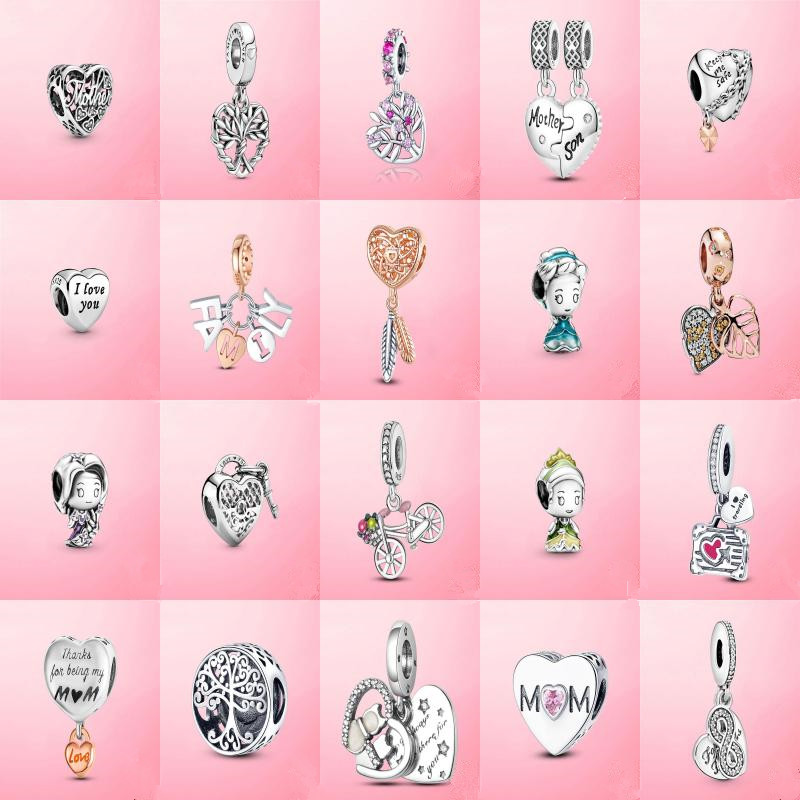 

925 Sterling Silver Girls Boys Mom Heart Dangle Charm Family Tree Bead Fit Pandora Bracelet Silver Jewelry DIY Thanksgiving