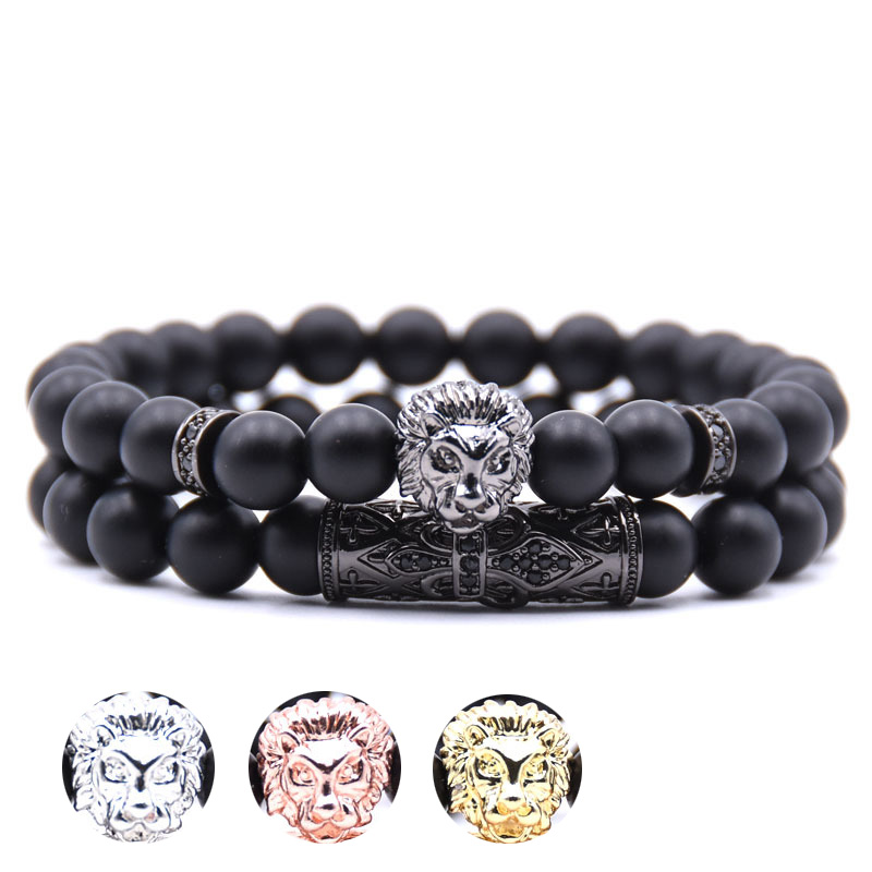 

Stone beads Lion bracelet s/set bracelets for women men accessories bracciale uomo bileklik pulseira feminina mens jewellery, Black