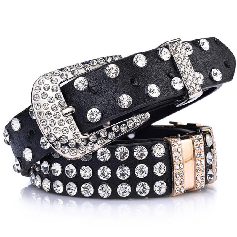 

Belts Luxury Strap Diamond Belt Crystal Rhinestone Studded Cowgirl Cowboy For Women Men Jean Cinto Strass Designer Gift, Black