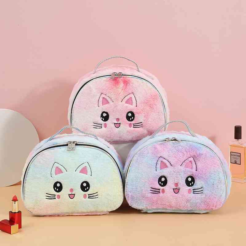 

Cartoon cat cute plush cosmetic student hand zipper storage large capacity autumn and winter wash bag, Cat 1
