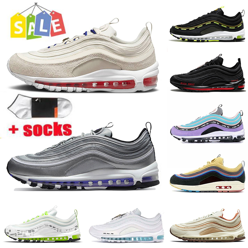 

Mschf Lil Nas x Satan Luke inri jesus mens women running shoes Cushions 97s Size 12 Silver Purple Bullet triple black white off obsidian trainers sports sneakers, D4 36-46 triple white