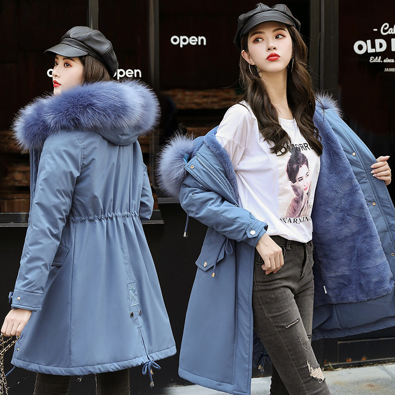 

Women's Down & Parkas Winter Mid-length Lamb Wool Parka Thickened Large Fur Collar Jacket Coat ZKMV, Black