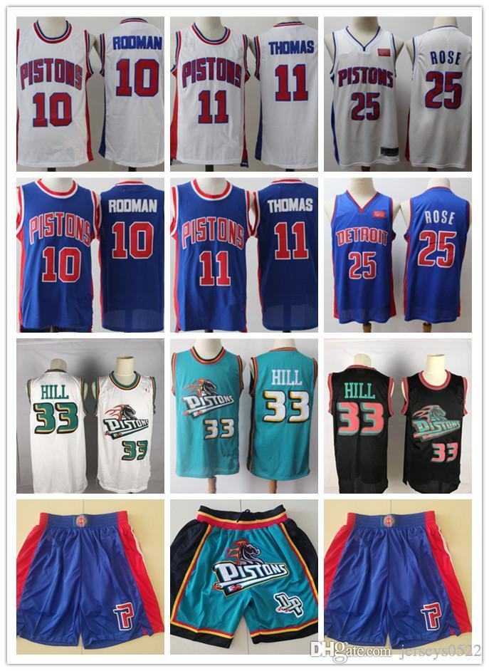 

Mens Detroit Pistons Throwback Grant 33 Hill Isiah 11 Thomas Dennis 10 Rodman blue white Basketball Shorts Basketball Jerseys, Black;red