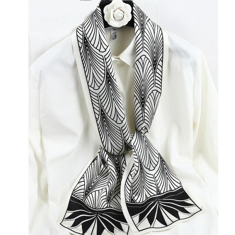 

Scarves 150*15cm 100% Natural Silk Ring Scarf Narrow Long Neckerchief Necktie Women Fashion Headband Hairband